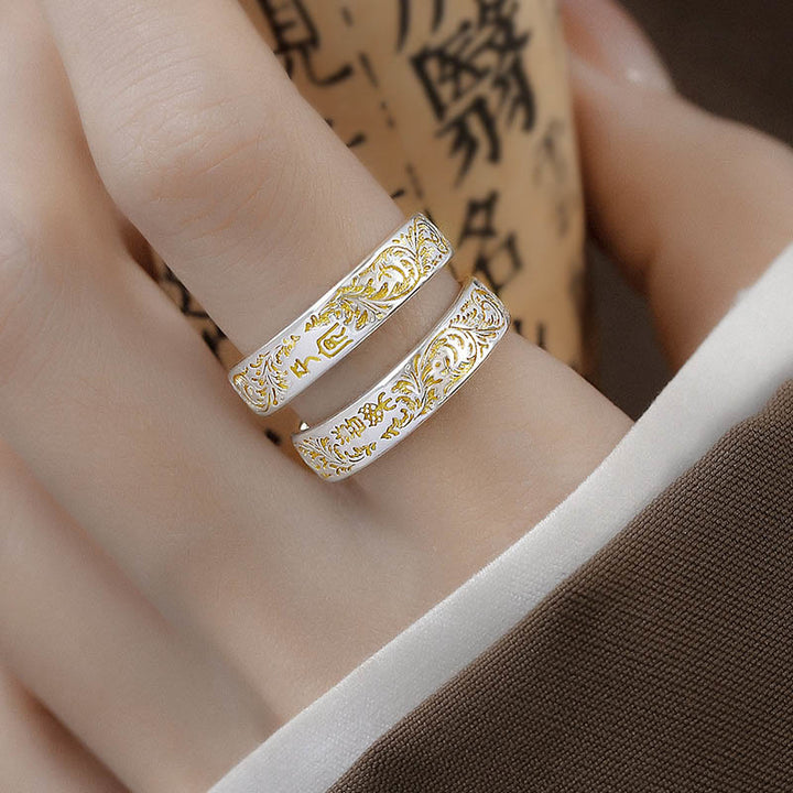 Buddha Stones Ring aus Kupfer mit Lotusherz-Sutra im Stil der Tang-Dynastie – Glücksring mit Lotusblütenmotiv und verstellbarer Länge - image 10