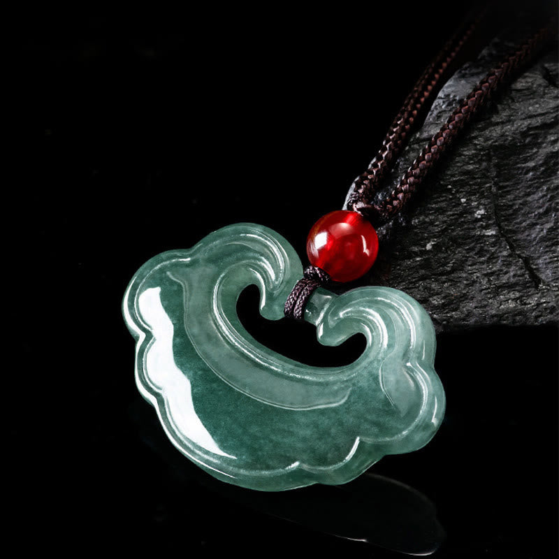 Buddha Stones Naturgrün Jade Chinesischer Schlosscharme Glück Halskettenanhänger