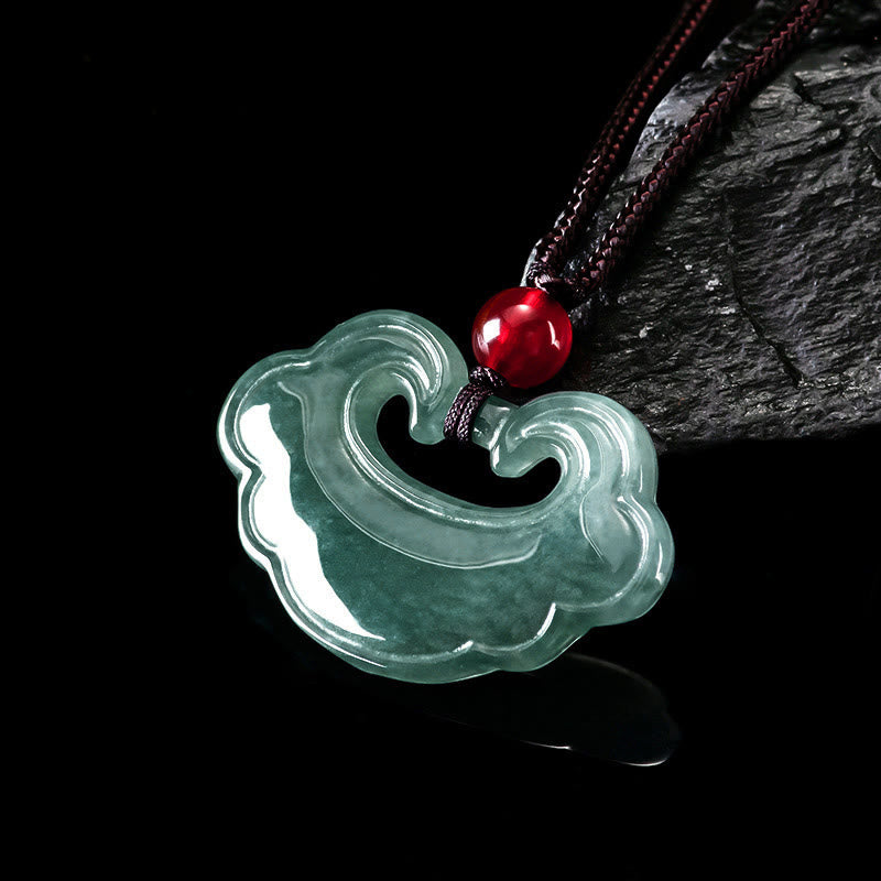 Buddha Stones Naturgrün Jade Chinesischer Schlosscharme Glück Halskettenanhänger