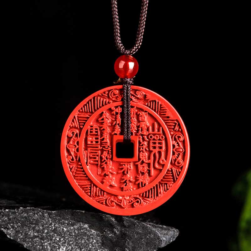Buddha Stones Natürlicher Zinnoberberg-Geister-Geld ausgeben Bagua-Design-Segenshalsanhänger - Geister des Zinnoberbergs geben Geld aus - image 0