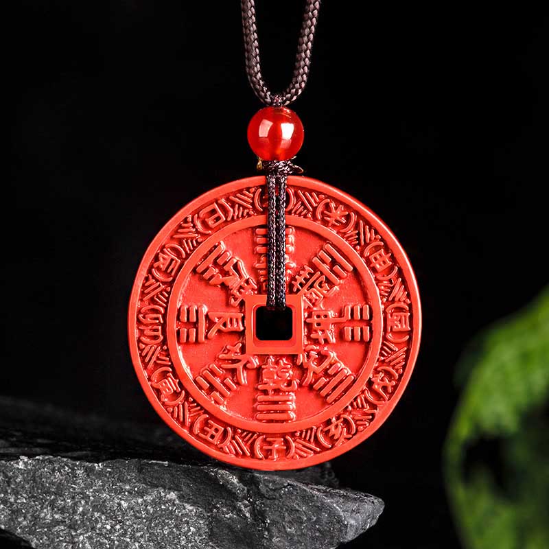 Buddha Stones Natürlicher Zinnoberberg-Geister-Geld ausgeben Bagua-Design-Segenshalsanhänger - image 1