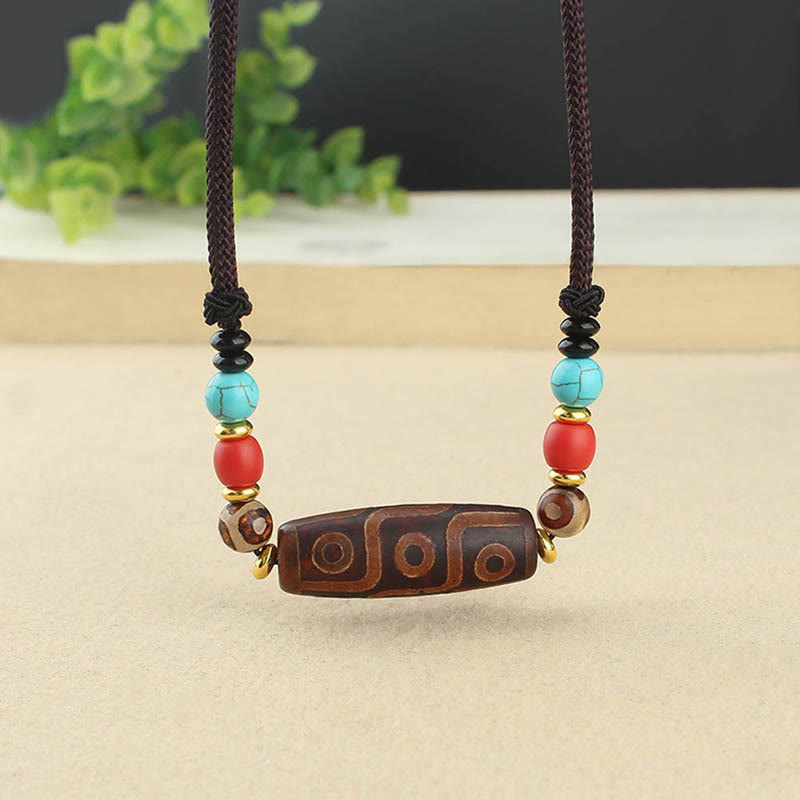 Buddha Stones Tibetische Halskette mit neun-äugiger Dzi-Perle, drei-äugiger Dzi-Perle, Schutzkette mit Anhänger - image 9