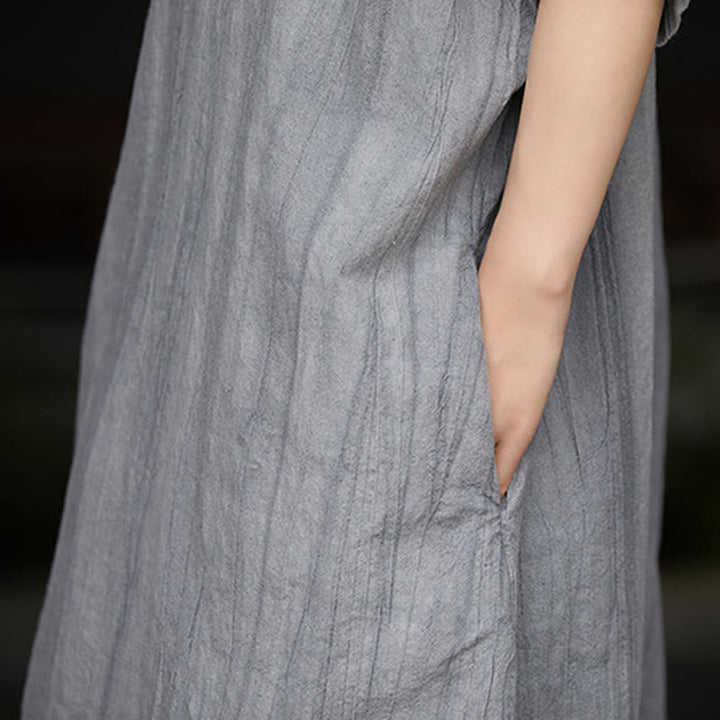 Buddha Stones Handgemachtes Midikleid aus Ramie-Leinen mit Batikmuster, Hose mit weitem Bein und Taschen - image 17