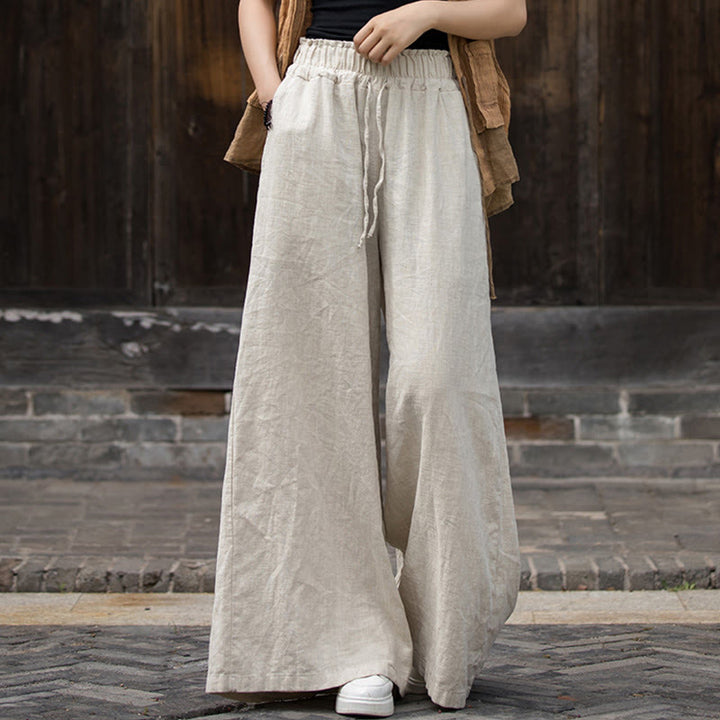 Buddha Stones Handgemachtes Midikleid aus Ramie-Leinen mit Batikmuster, Hose mit weitem Bein und Taschen - Khakihosen - US4-6， UK/AU8-10，EU36-38 (F) - image 18