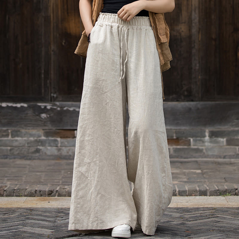 Buddha Stones Handgemachtes Tie Dye Ramie Leinen Froschknopf Midikleid Weite Beinhose mit Taschen - Khakihosen - US4-8/10， UK/AU8-12/14，EU36-40/42 (F) - image 32