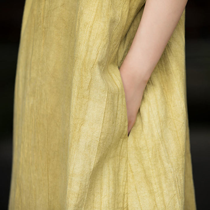 Buddha Stones Handgemachtes Midikleid aus Ramie-Leinen mit Batikmuster, Hose mit weitem Bein und Taschen - image 11