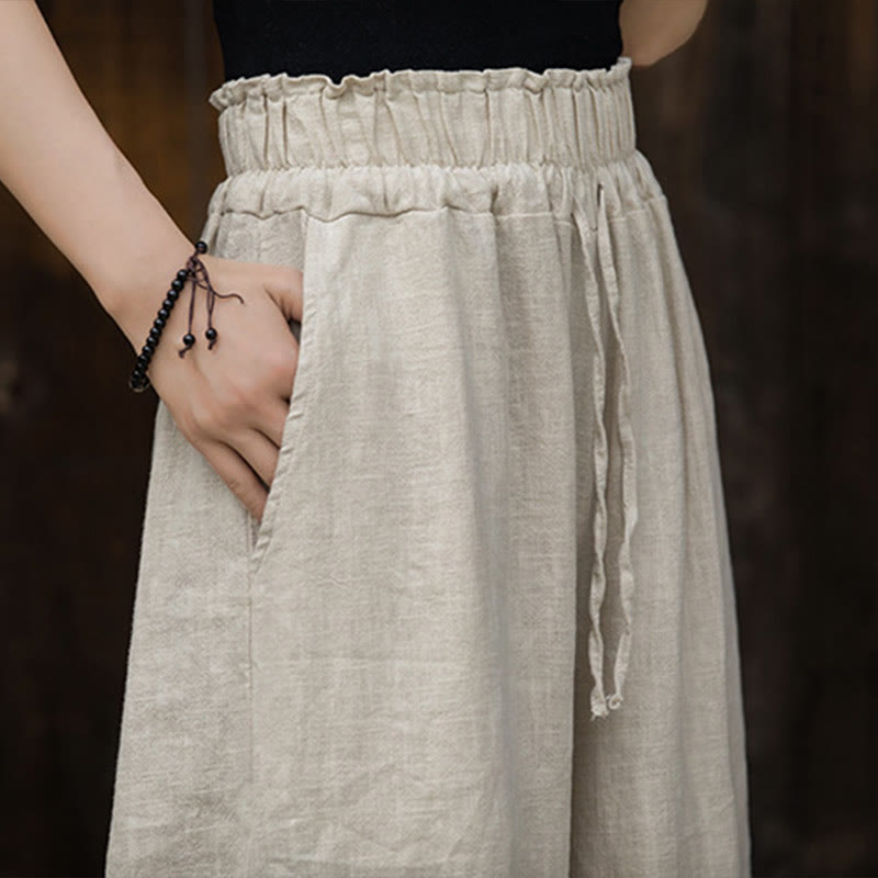 Buddha Stones Handgemachtes Midikleid aus Ramie-Leinen mit Batikmuster, Hose mit weitem Bein und Taschen - image 22