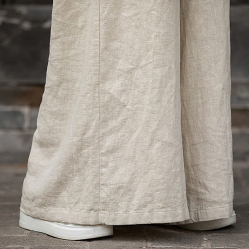 Buddha Stones Handgemachtes Midikleid aus Ramie-Leinen mit Batikmuster, Hose mit weitem Bein und Taschen - image 23