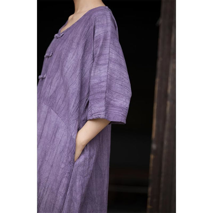 Buddha Stones Handgemachtes Tie Dye Ramie Leinen Froschknopf Midikleid Weite Beinhose mit Taschen - image 12