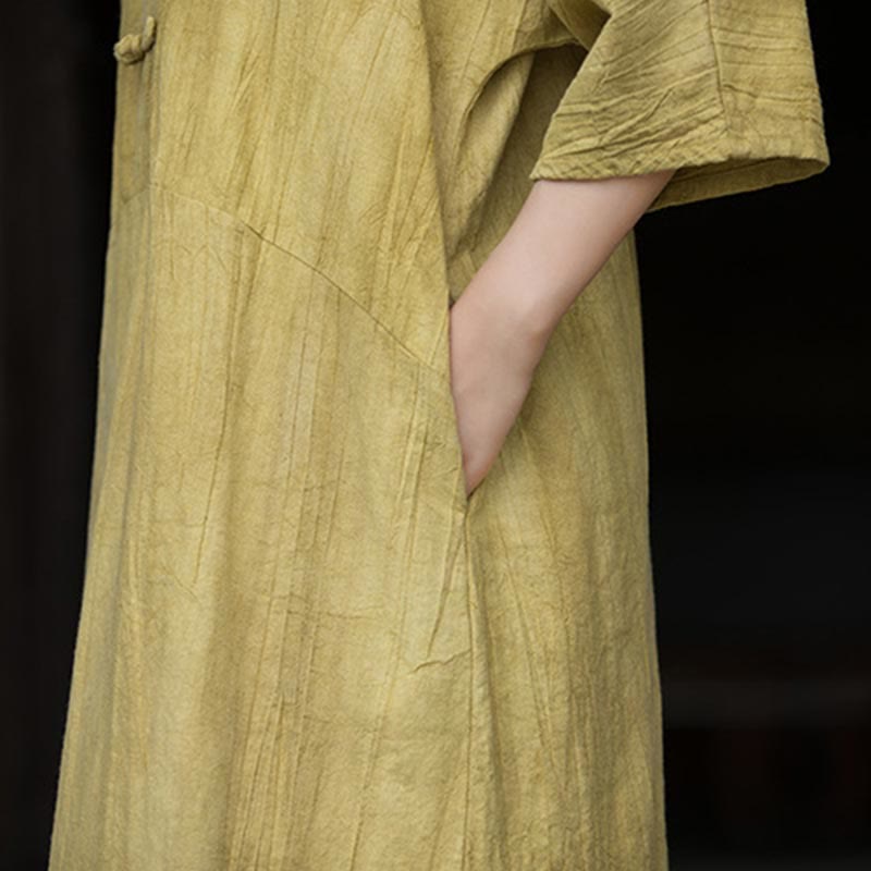 Buddha Stones Handgemachtes Tie Dye Ramie Leinen Froschknopf Midikleid Weite Beinhose mit Taschen - image 30