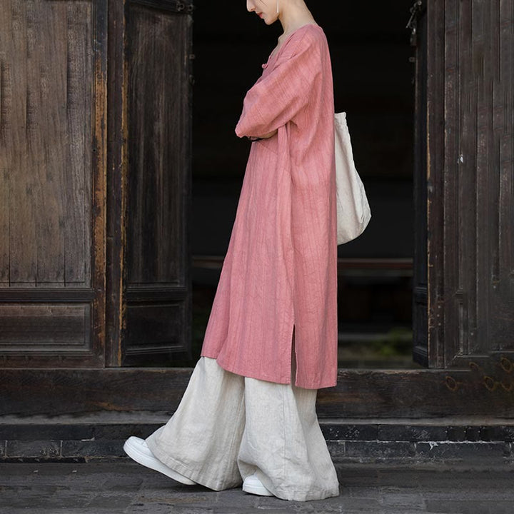 Buddha Stones Handgemachtes Tie Dye Ramie Leinen Froschknopf Midikleid Weite Beinhose mit Taschen - image 16