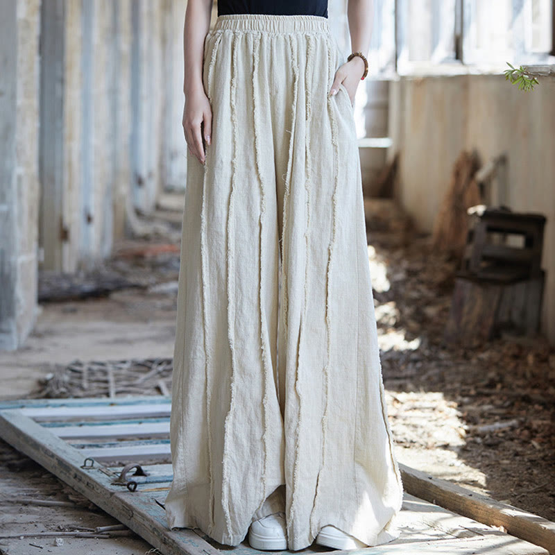 Buddha Stones Ärmelloses Camisole-Midikleid mit Froschknöpfen, Hose aus Ramie-Leinen mit weitem Bein und Taschen - Beige Hosen - US4-8/10， UK/AU8-12/14，EU36-40/42 (F) - image 34