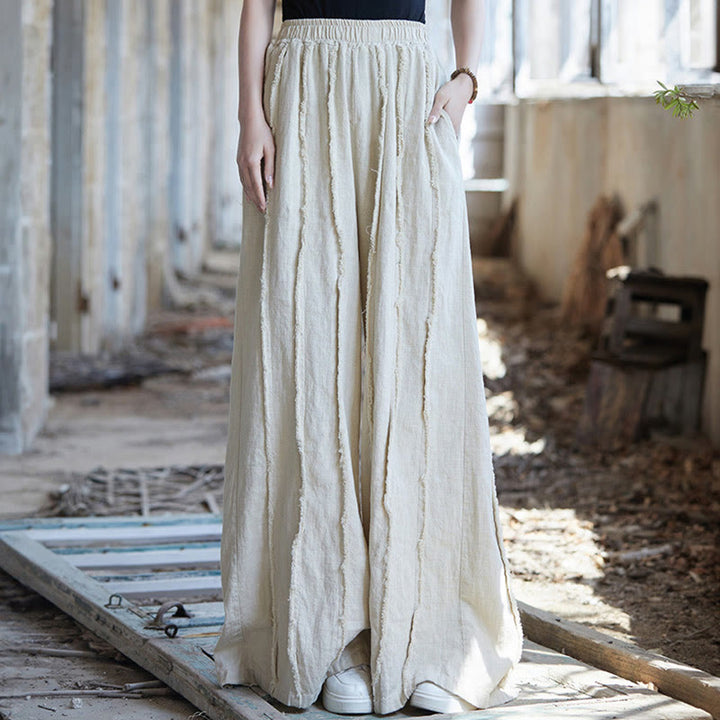 Buddha Stones Ärmelloses Camisole-Midikleid mit Froschknöpfen, Hose aus Ramie-Leinen mit weitem Bein und Taschen - Beige Hosen - US4-8/10， UK/AU8-12/14，EU36-40/42 (F) - image 34