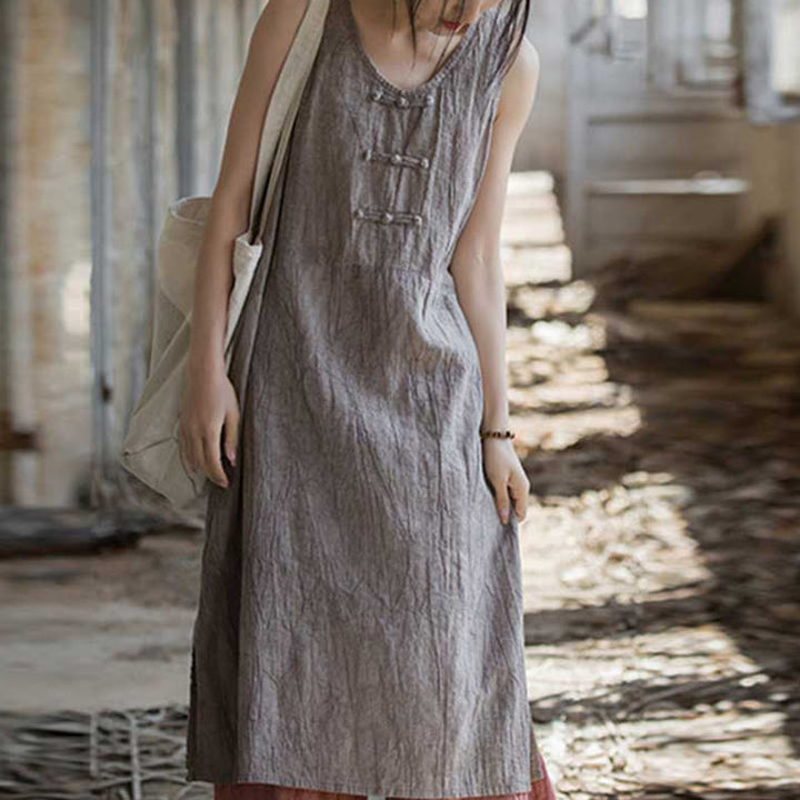 Buddha Stones Ärmelloses Camisole-Midikleid mit Froschknöpfen, Hose aus Ramie-Leinen mit weitem Bein und Taschen - Distelkleid (nur Kleid) - US4-8/10， UK/AU8-12/14，EU36-40/42 (F) - image 31