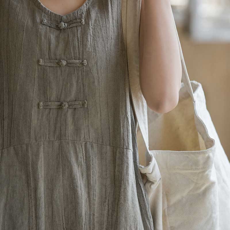 Buddha Stones Ärmelloses Camisole-Midikleid mit Froschknöpfen, Hose aus Ramie-Leinen mit weitem Bein und Taschen - image 16