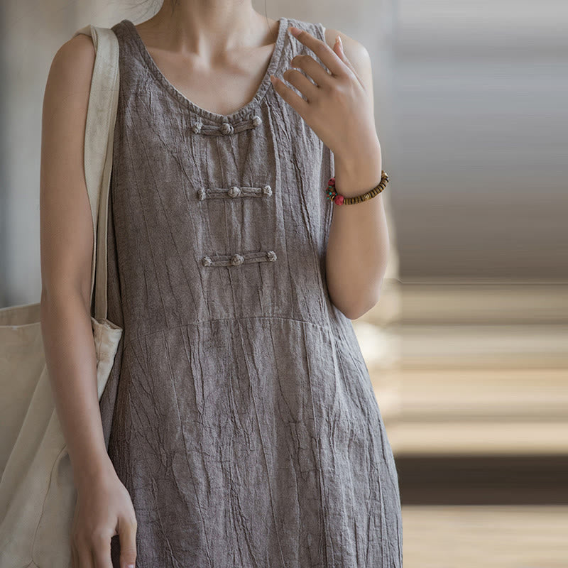 Buddha Stones Froschknopf-Kleid aus Ramie-Leinen, ärmellos, knielang und mit Taschen - image 32