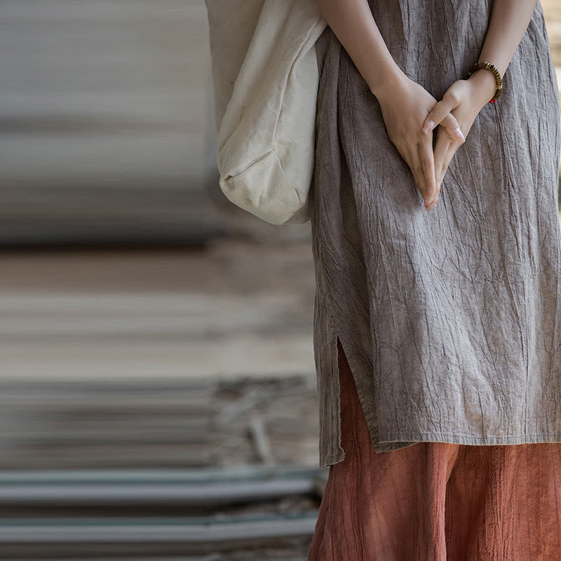 Buddha Stones Ärmelloses Camisole-Midikleid mit Froschknöpfen, Hose aus Ramie-Leinen mit weitem Bein und Taschen - image 33