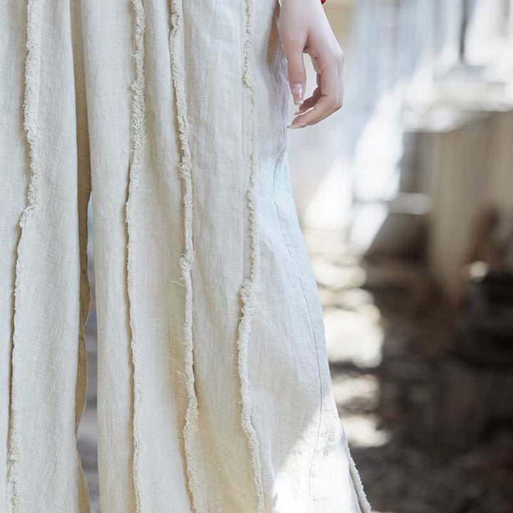 Buddha Stones Ärmelloses Camisole-Midikleid mit Froschknöpfen, Hose aus Ramie-Leinen mit weitem Bein und Taschen - image 37