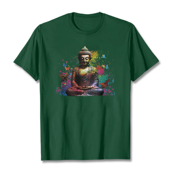 Buddha Stones Buntes Schmetterlings-Meditations-Buddha-T-Shirt - Waldgrün - 2XL - image 9