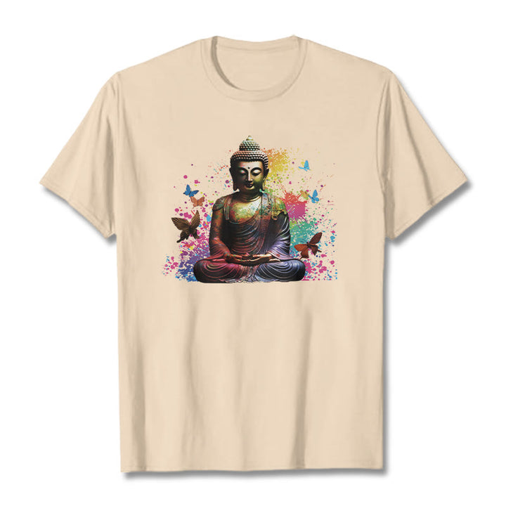 Buddha Stones Buntes Schmetterlings-Meditations-Buddha-T-Shirt - Biskuit - 2XL - image 7