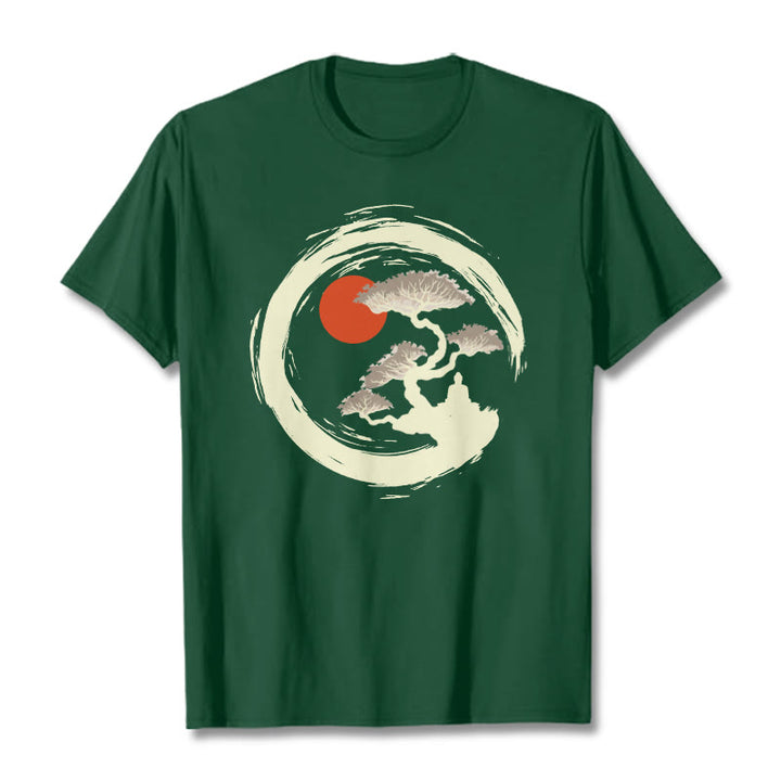 Buddha Stones Rotes Sonnenkiefern-Zen-Kreis-Meditations-Buddha-T-Shirt - Waldgrün - 2XL - image 10