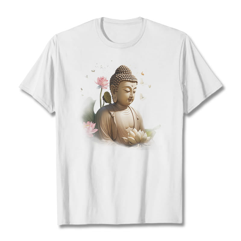 Buddha Stones Lotus Schmetterling Meditation Buddha T-Shirt - Weiß - 2XL - image 0