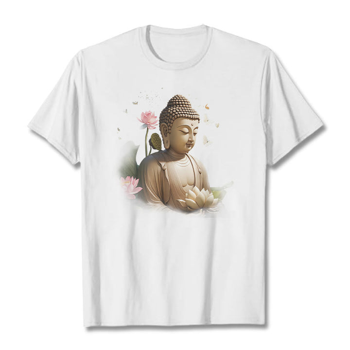 Buddha Stones Lotus Schmetterling Meditation Buddha T-Shirt - Weiß - 2XL - image 0