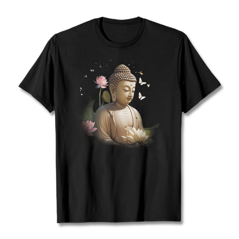 Buddha Stones Lotus Schmetterling Meditation Buddha T-Shirt - Schwarz - 2XL - image 3