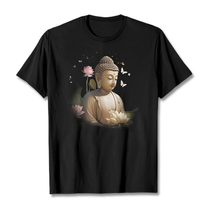 Buddha Stones Lotus Schmetterling Meditation Buddha T-Shirt - Schwarz - 2XL - image 3