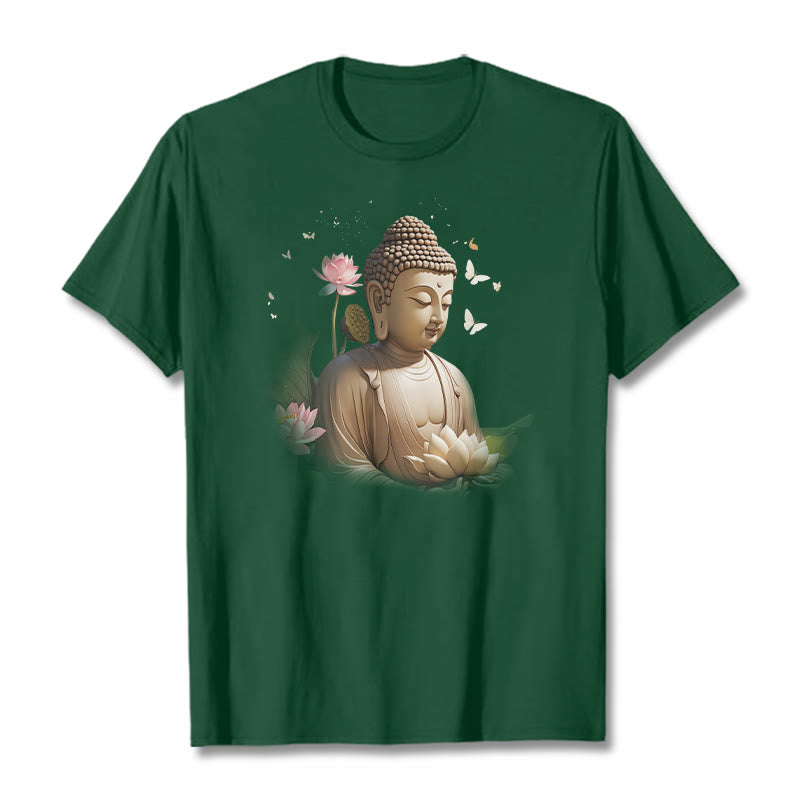 Buddha Stones Lotus Schmetterling Meditation Buddha T-Shirt - Waldgrün - 2XL - image 9