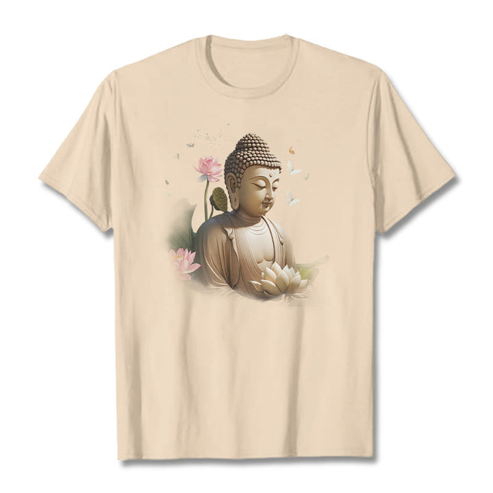 Buddha Stones Lotus Schmetterling Meditation Buddha T-Shirt - Biskuit - 2XL - image 7