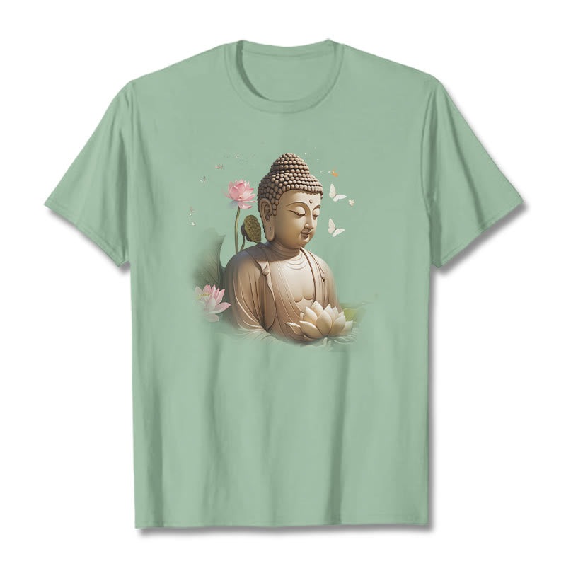 Buddha Stones Lotus Schmetterling Meditation Buddha T-Shirt - Hellgrün - 2XL - image 13