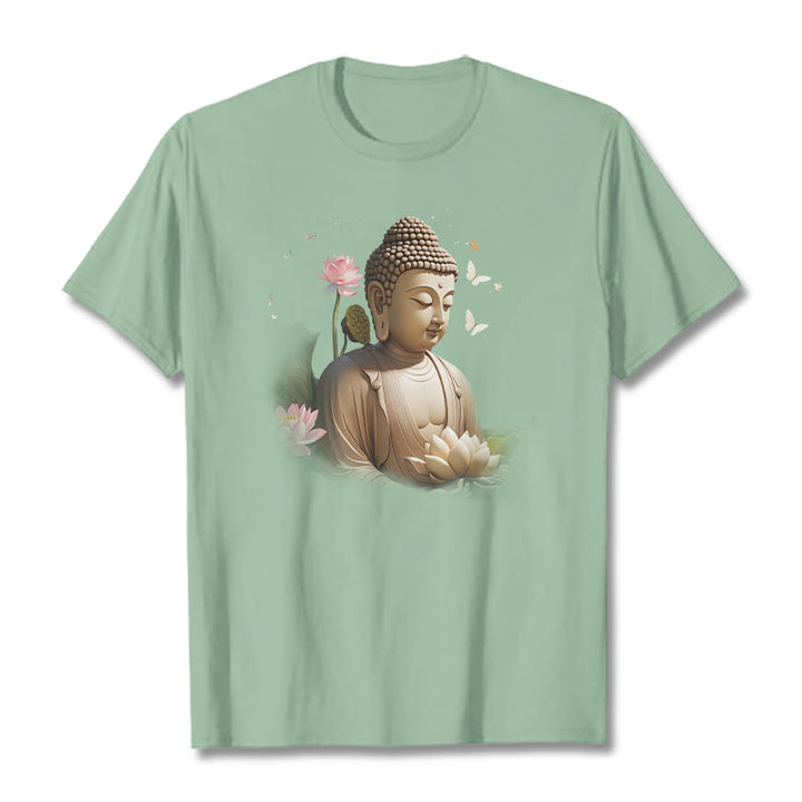 Buddha Stones Lotus Schmetterling Meditation Buddha T-Shirt - Hellgrün - 2XL - image 13