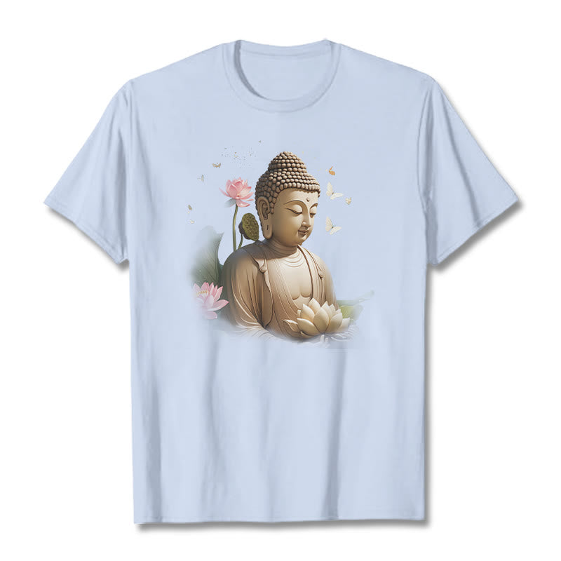 Buddha Stones Lotus Schmetterling Meditation Buddha T-Shirt - Hellcyan - 2XL - image 17