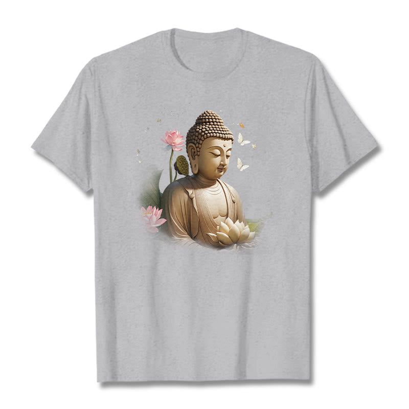 Buddha Stones Lotus Schmetterling Meditation Buddha T-Shirt - Hellgrau - 2XL - image 18