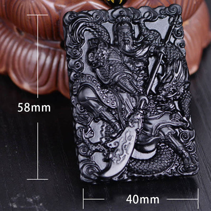 Buddha Stones Halskettenanhänger aus schwarzem Obsidian mit Guan-Gong-Amulett und Gravur – Symbol der Stärke - image 8