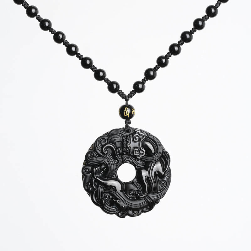 Buddha Stones Friedensschnalle aus schwarzem Obsidian, Pixiu-Reinigungskette-Anhänger - image 9