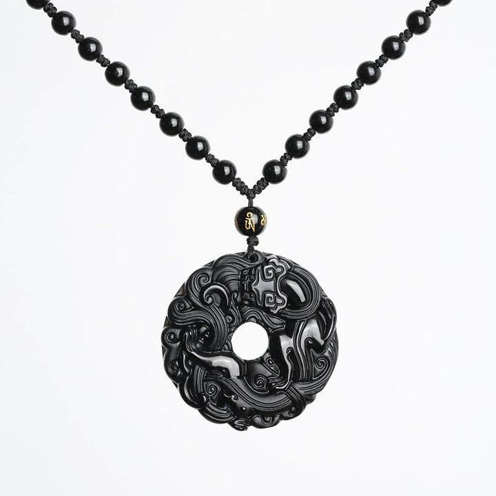 Buddha Stones Friedensschnalle aus schwarzem Obsidian, Pixiu-Reinigungskette-Anhänger - image 9