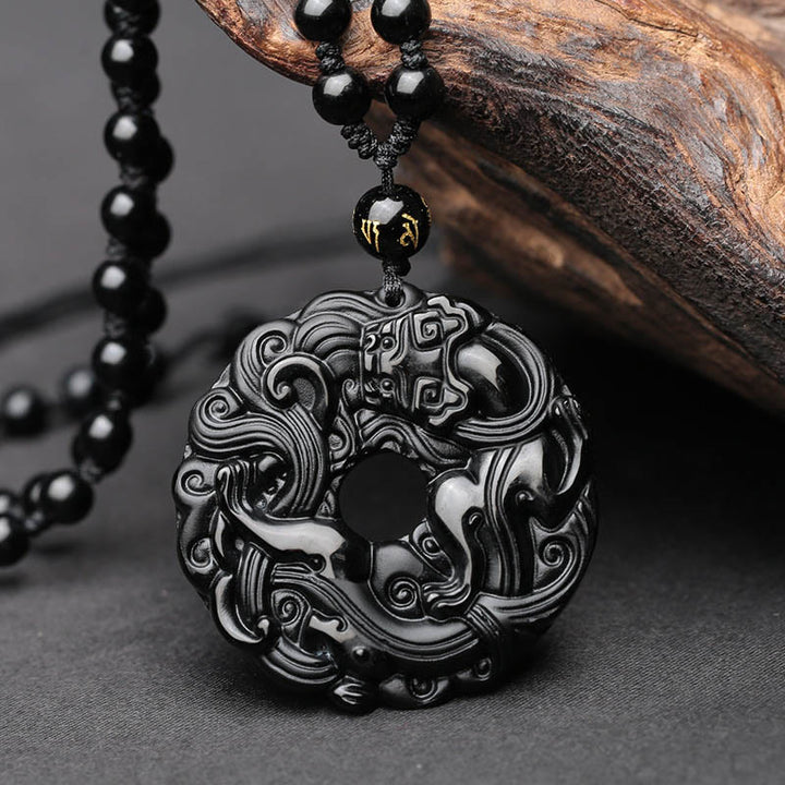 Buddha Stones Friedensschnalle aus schwarzem Obsidian, Pixiu-Reinigungskette-Anhänger - Schwarzer Obsidian - image 0