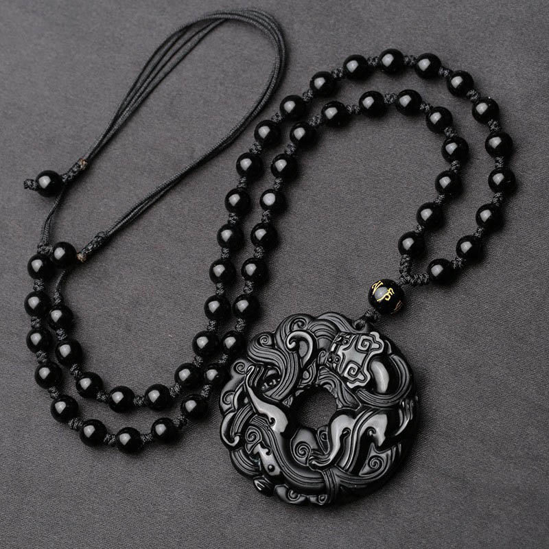 Buddha Stones Friedensschnalle aus schwarzem Obsidian, Pixiu-Reinigungskette-Anhänger - image 2