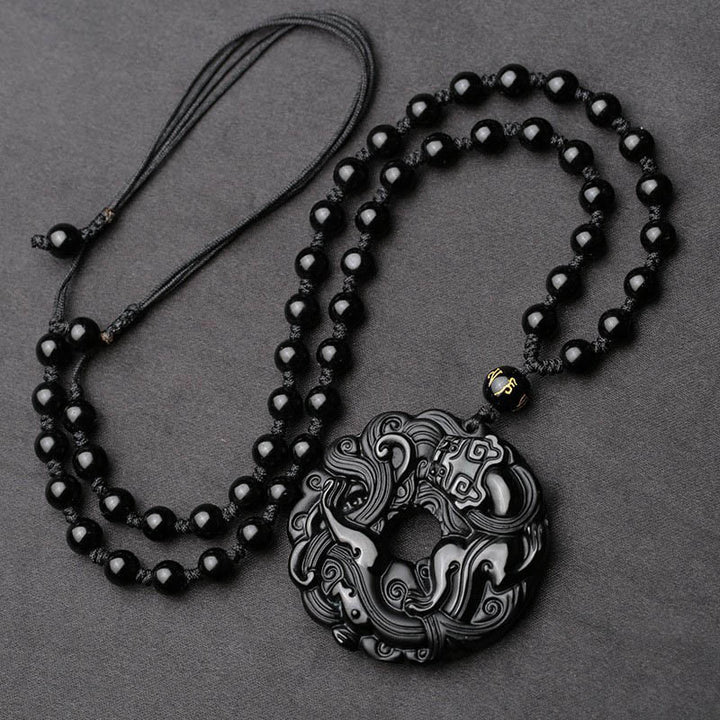 Buddha Stones Friedensschnalle aus schwarzem Obsidian, Pixiu-Reinigungskette-Anhänger - image 2