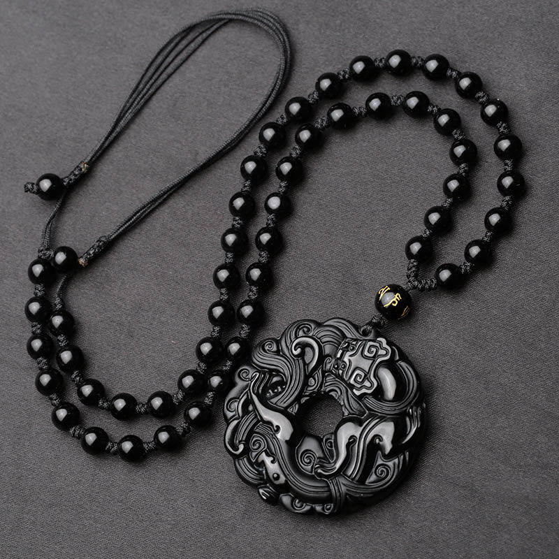 Buddha Stones Friedensschnalle aus schwarzem Obsidian, Pixiu-Reinigungskette-Anhänger - image 3