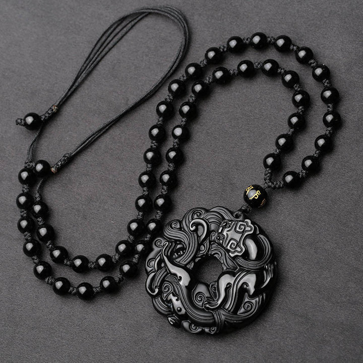 Buddha Stones Friedensschnalle aus schwarzem Obsidian, Pixiu-Reinigungskette-Anhänger - image 3