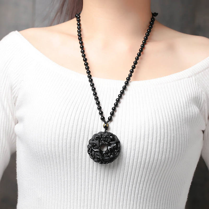Buddha Stones Friedensschnalle aus schwarzem Obsidian, Pixiu-Reinigungskette-Anhänger - image 8