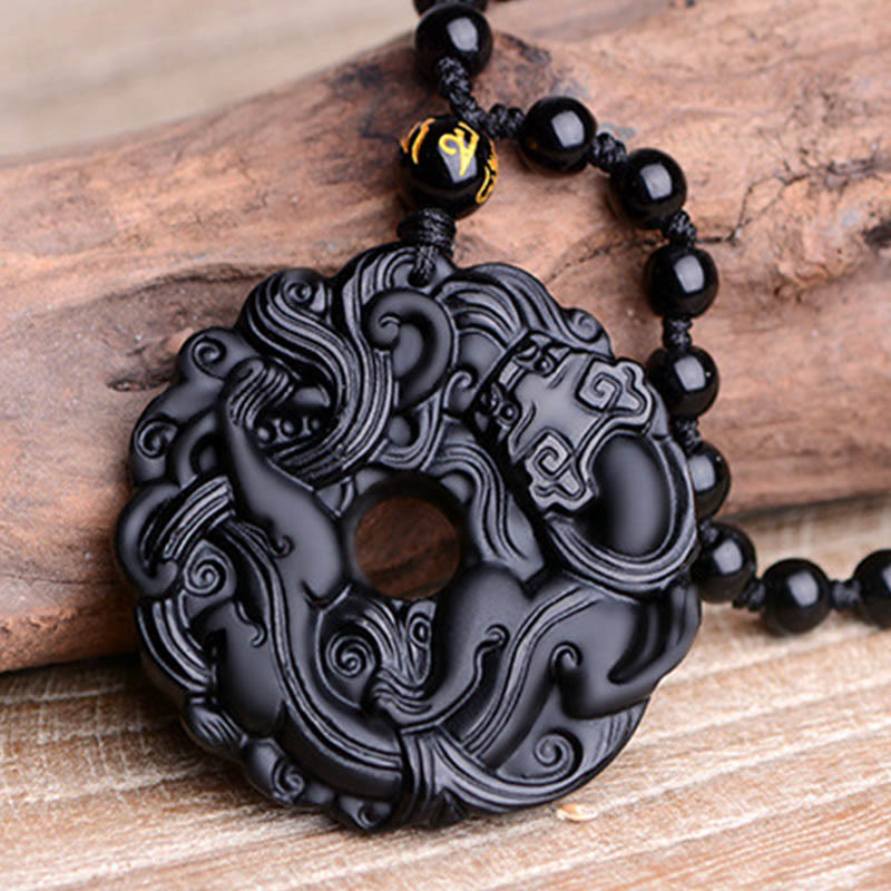 Buddha Stones Friedensschnalle aus schwarzem Obsidian, Pixiu-Reinigungskette-Anhänger - image 16