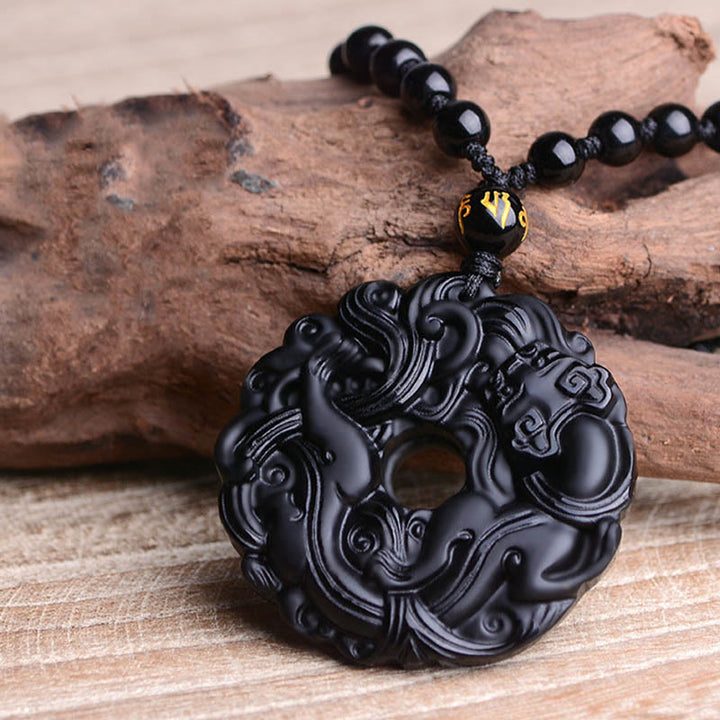 Buddha Stones Friedensschnalle aus schwarzem Obsidian, Pixiu-Reinigungskette-Anhänger - image 11