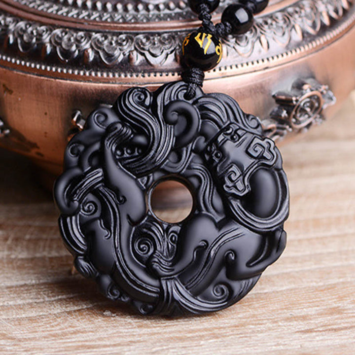 Buddha Stones Friedensschnalle aus schwarzem Obsidian, Pixiu-Reinigungskette-Anhänger - image 15