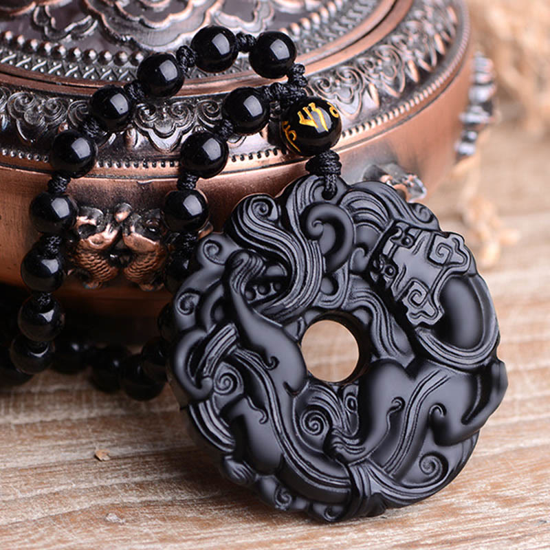 Buddha Stones Friedensschnalle aus schwarzem Obsidian, Pixiu-Reinigungskette-Anhänger - image 12