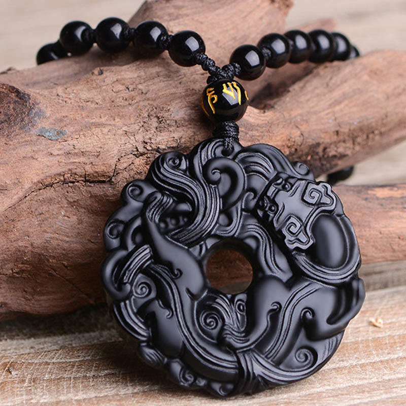 Buddha Stones Friedensschnalle aus schwarzem Obsidian, Pixiu-Reinigungskette-Anhänger - image 10