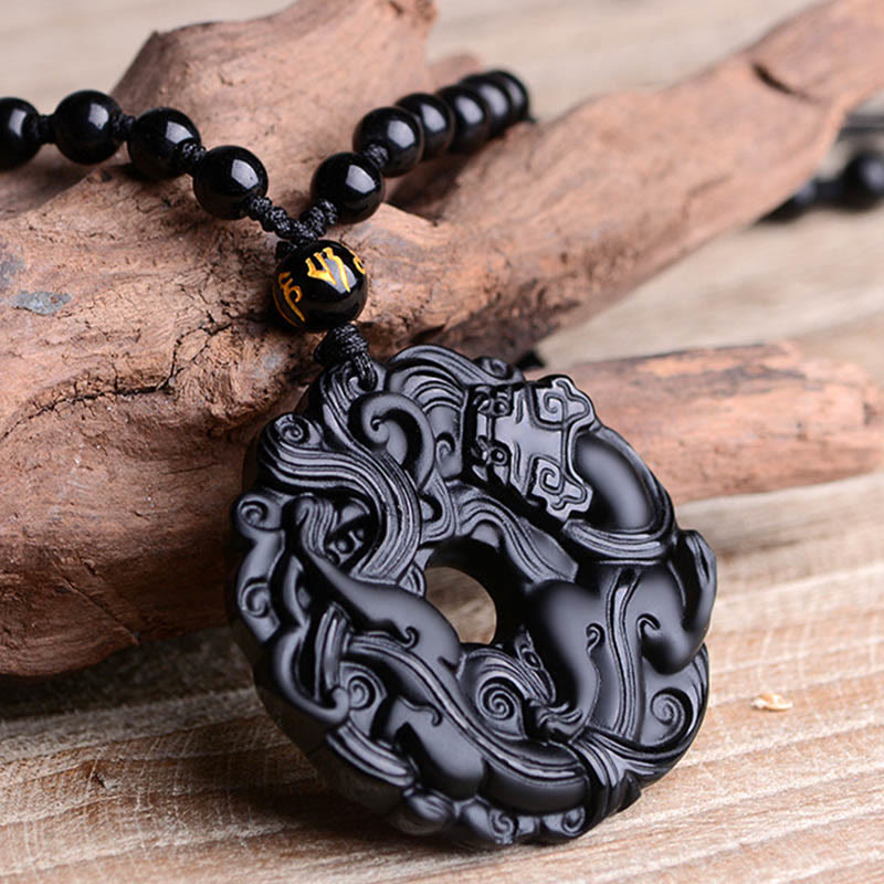 Buddha Stones Friedensschnalle aus schwarzem Obsidian, Pixiu-Reinigungskette-Anhänger - image 13